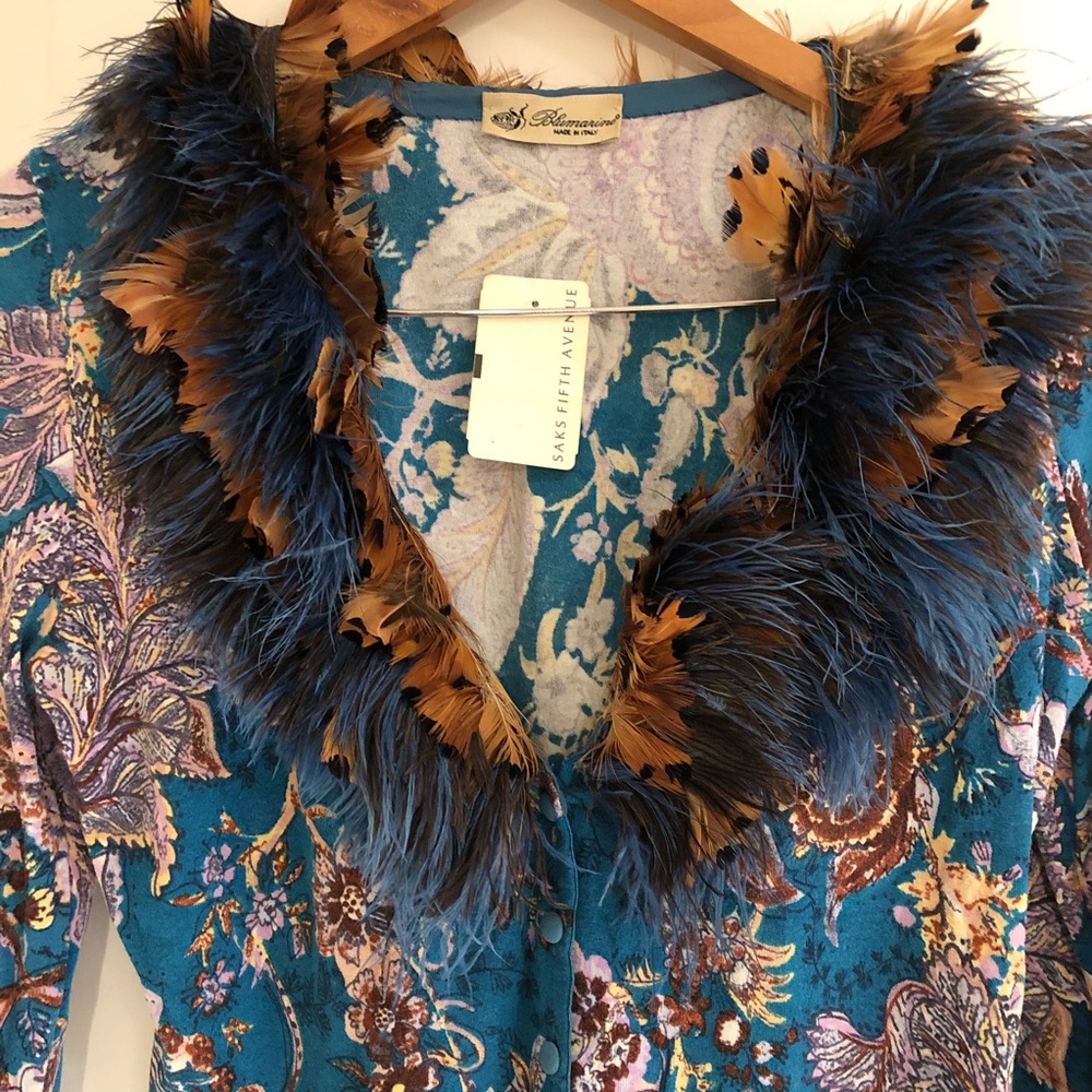 Vintage Blumarine with real fur feathers cardigan
